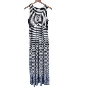 Talbots Navy White Stripes Maxi Dress Sz Small Sleeveless Contrast Geometric